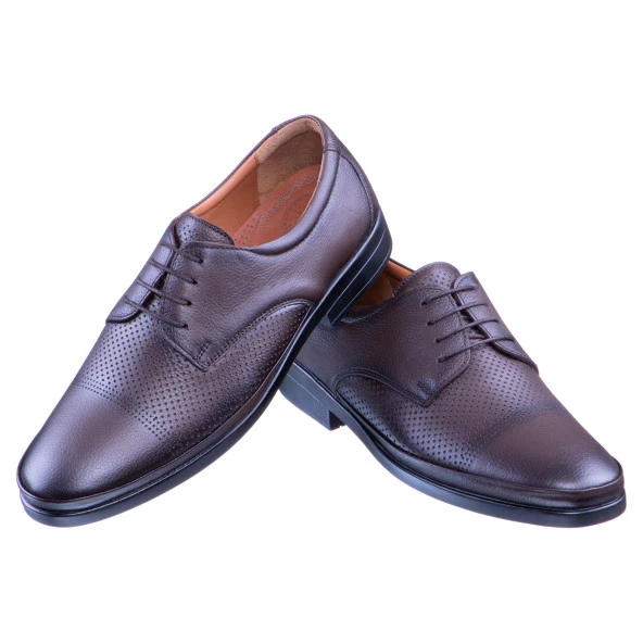 Kahverengi Lazer İşlemeli Bağcıklı Erkek Ayakkabı