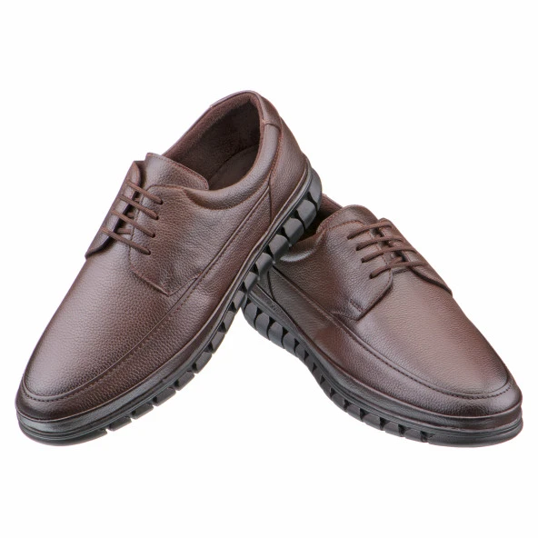 Kahverengi Baskılı Deri Bağcıklı Erkek Ayakkabı