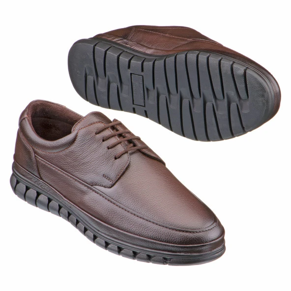 Kahverengi Baskılı Deri Bağcıklı Erkek Ayakkabı - Resim 2