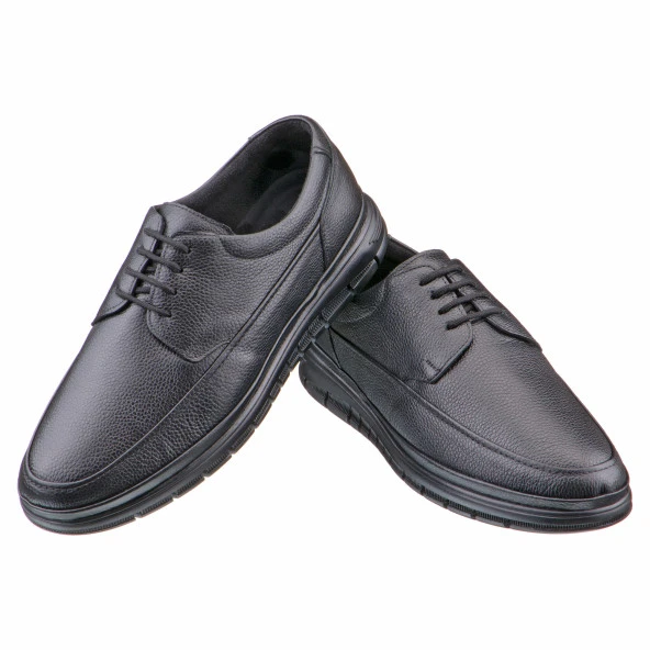 Siyah Baskılı Deri Bağcıklı Erkek Ayakkabı