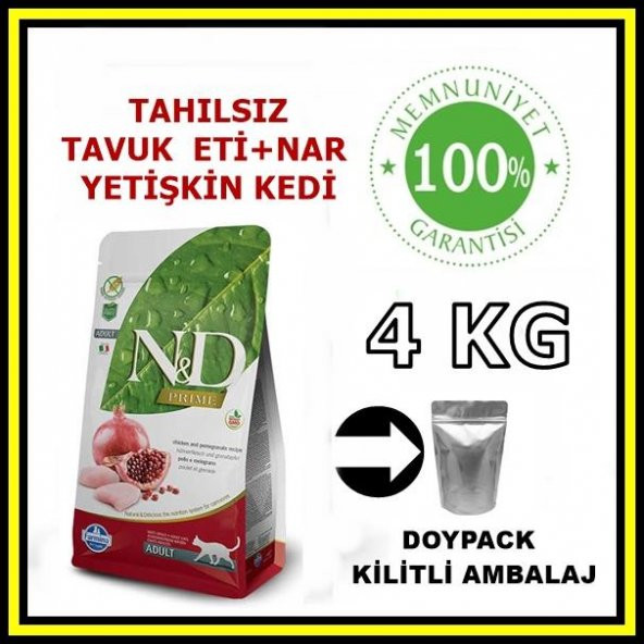 N&D Tahılsız Tavuklu ve Narlı Yetişkin Kedi Açık Mama 4 KG