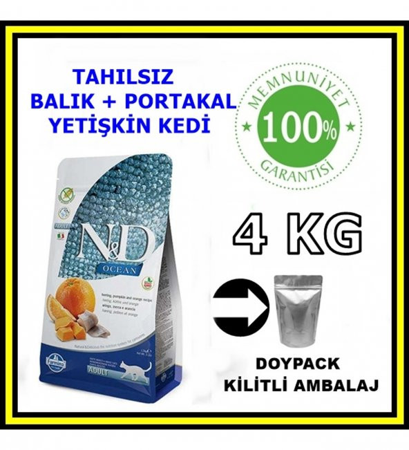 N&D tahılsız ocean balıklı yetişkin kedi maması 4 kg açık mama