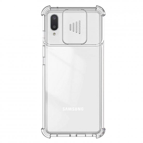 Samsung Galaxy A02 Uyumlu Şeffaf Sürgülü Köşe Korumalı Kılıf