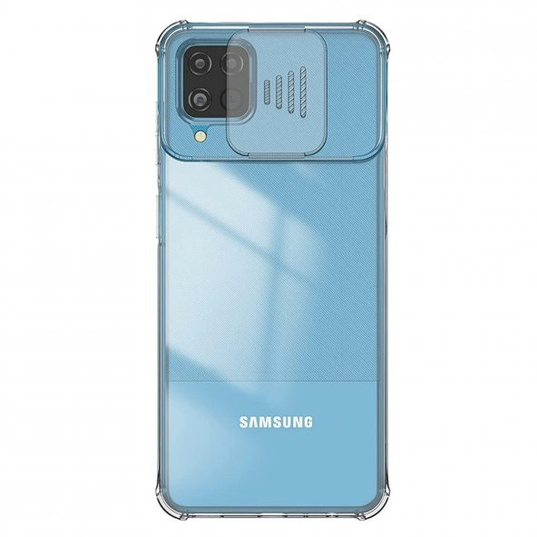 Samsung Galaxy A12 Uyumlu Şeffaf Sürgülü Köşe Korumalı Kılıf