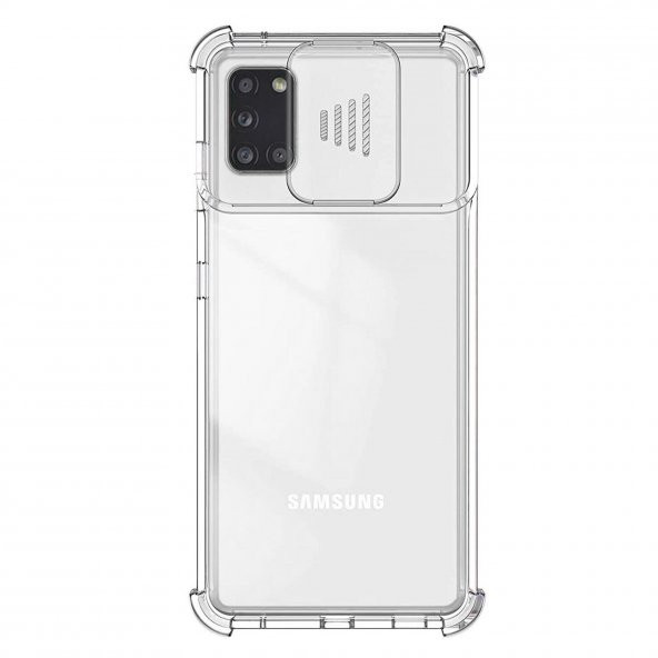 Samsung Galaxy A31 Kılıf Şeffaf Sürgülü Köşe Korumalı AntiShock