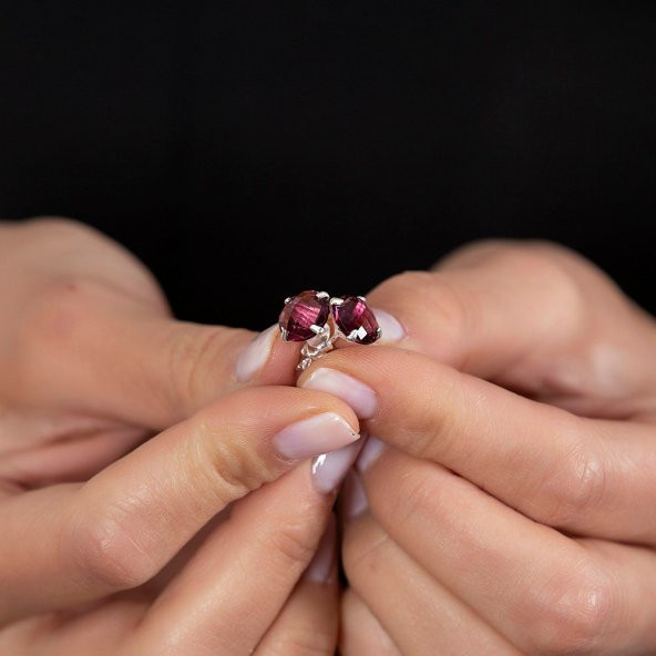 Nipora Fuşya Zirkon Taşlı Oval Tasarım Büyük Boy 925 Ayar Gümüş Kadın Küpe - 3