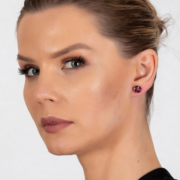 Nipora Fuşya Zirkon Taşlı Oval Tasarım Büyük Boy 925 Ayar Gümüş Kadın Küpe - 4