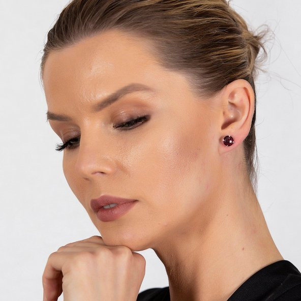 Nipora Fuşya Zirkon Taşlı Oval Tasarım Büyük Boy 925 Ayar Gümüş Kadın Küpe - 5