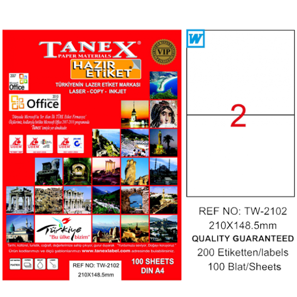 Tanex Lazer Etiket 100 YP 210x148.5 Laser-Copy-Inkjet TW-2102 ürün görseli 1