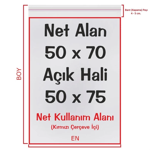 50x70+5 cm. (50x75) 100 Adet - Şeffaf Bantlı Yapışkanlı OPP Jelatin Poşet