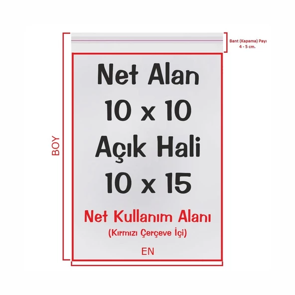 10x10+5 cm. (10x15) 1.000 Adet Şeffaf Bantlı Yapışkanlı Jelatin Poşet