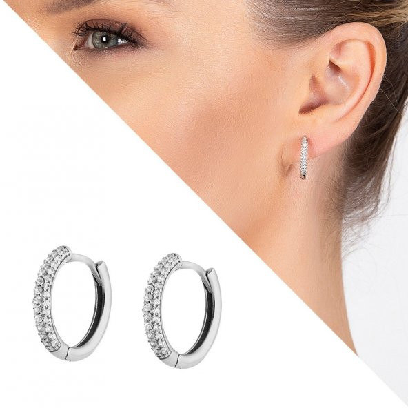 Nipora Starlight Diamond Üç Sıra Zirkon Taşlı Halka Tasarım 925 Ayar Gümüş Küpe - 2