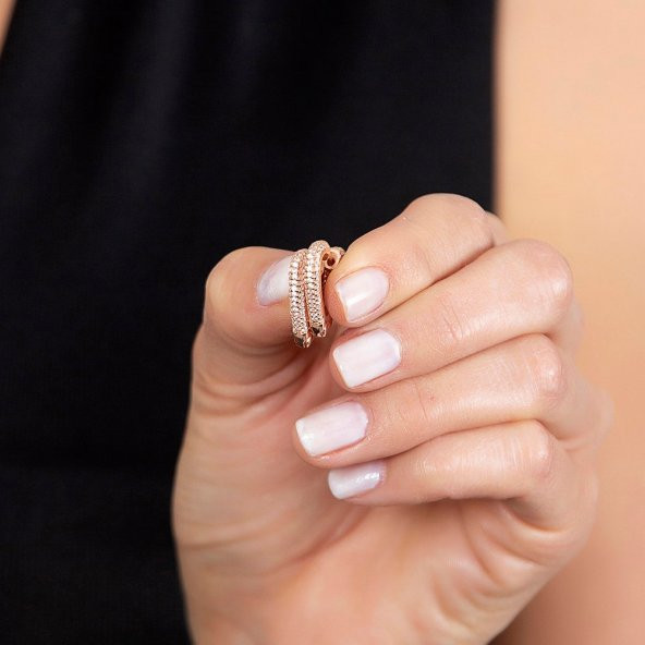 Nipora Starlight Diamond Zirkon Taşlı Kalp Tasarım Rose Renk 925 Ayar Gümüş Küpe - 3