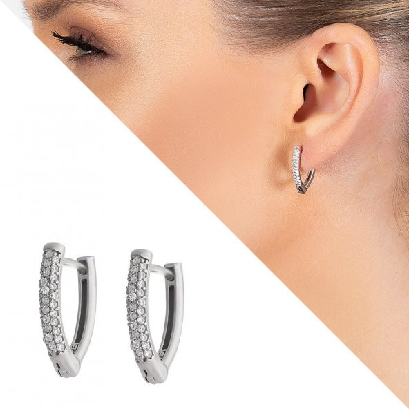 Nipora Starlight Diamond Zirkon Taşlı "V" Tasarım 925 Ayar Gümüş Küpe - 2