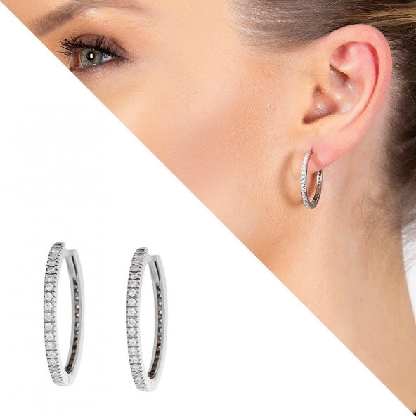 Nipora Starlight Diamond Tek Sıra Zirkon Taşlı Halka Tasarım 925 Ayar Gümüş Küpe - 2