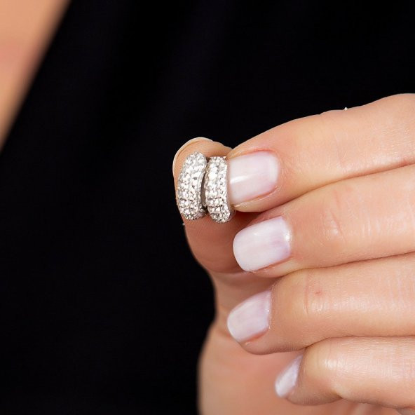 Nipora Starlight Diamond Zirkon Taşlı Halka Tasarım 925 Ayar Gümüş Küpe - 3