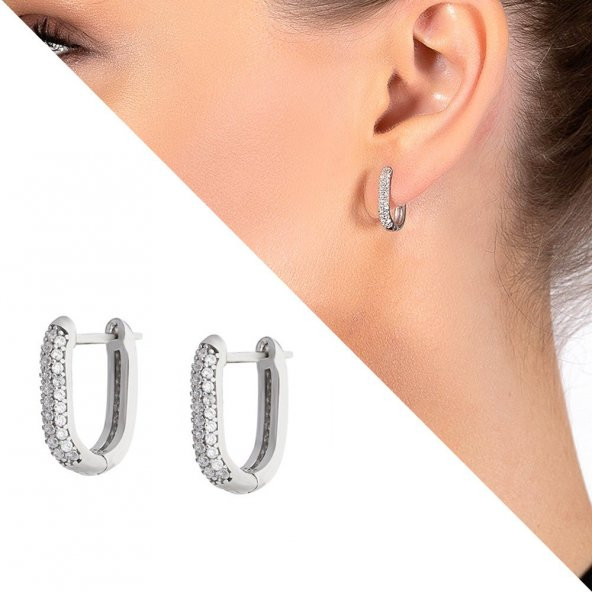 Nipora Starlight Diamond Mikro Zirkon Taşlı "U" Tasarım 925 Ayar Gümüş Küpe - 2