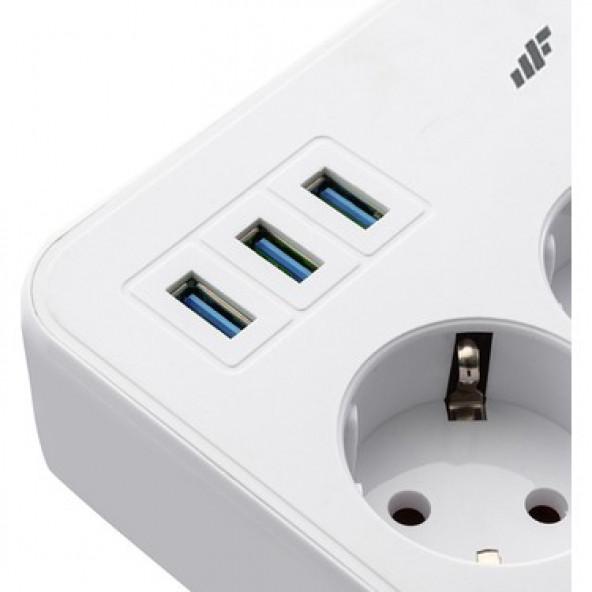 MF Product Jettpower 0370 Akım Korumalı 3 USB'li 3'lü Grup Priz 2 m Uzatma Kablosu Beyaz - 3