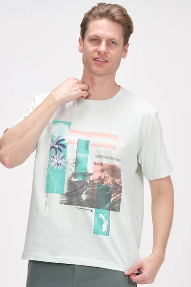 Erkek Oversize Baskılı Bisiklet Yaka Pamuklu Kısa Kollu Basic T-Shirt - 4