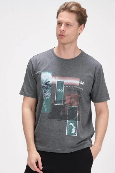 Erkek Oversize Baskılı Bisiklet Yaka Pamuklu Kısa Kollu Basic T-Shirt - 9