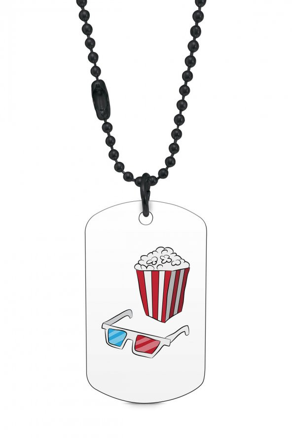 Sinema Gözlükleri Ve Patlamış Mısır Siyah Renk Künye / Kolye DFT1046 - 1