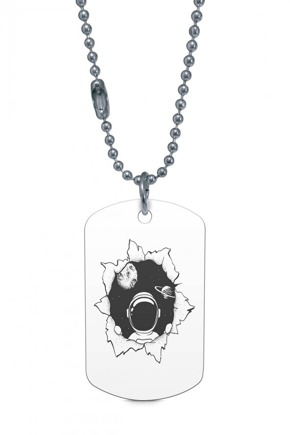 Astronot Gümüş Renk Künye / Kolye DFT5292 - 1