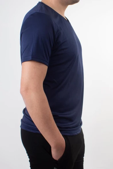 Kinetix SN-222 Neck Lacivert Günlük Erkek V Yaka Tişört - 2