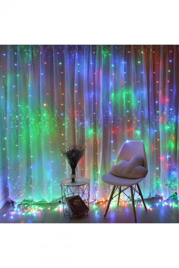 8 Fonksiyonlu 2 Metre 200 Led 10 Saçak Rgb Led Perde Aydınlatma