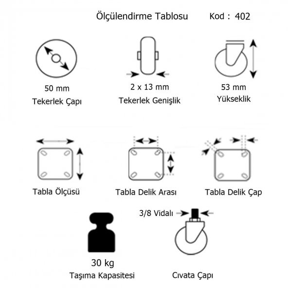 Hts Eko 3/8 Vidalı Döner Mobilya Tekeri Çap : 49 mm Kod : 402 - 2