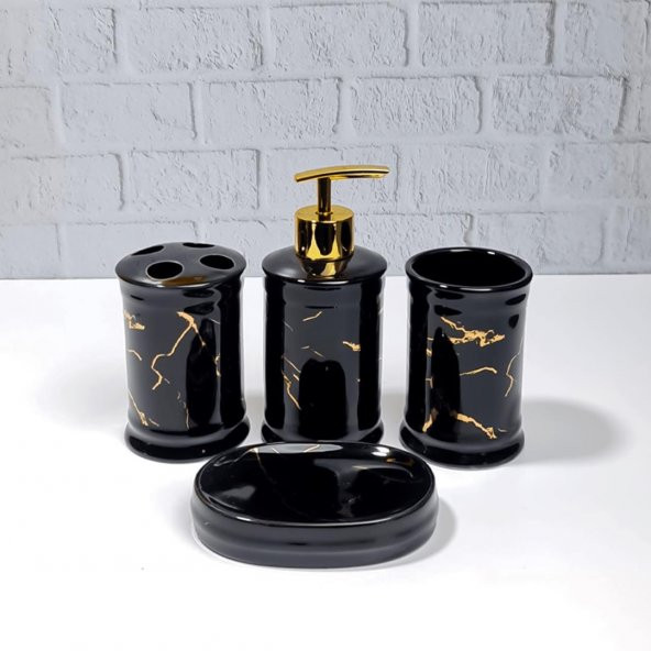 Hometarz Lüx Gold Parçacıklı 4 lü Porselen Banyo Seti Dekoratif