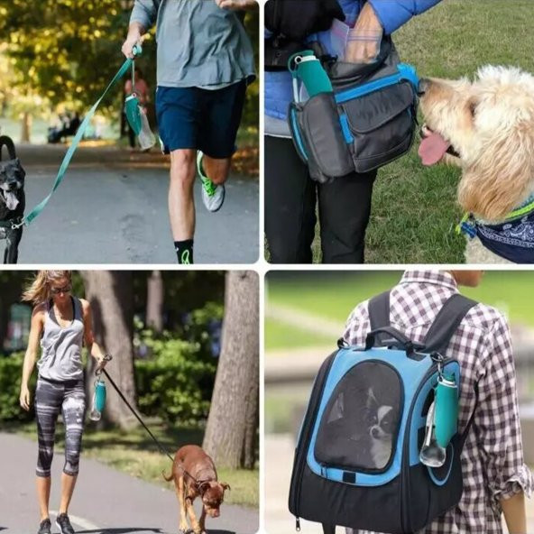 Taşınabilir Kedi Köpek Su Şişesi Yumuşak Silikon Açık Pet Su Sebili 580ml Mavi Renklı - 2