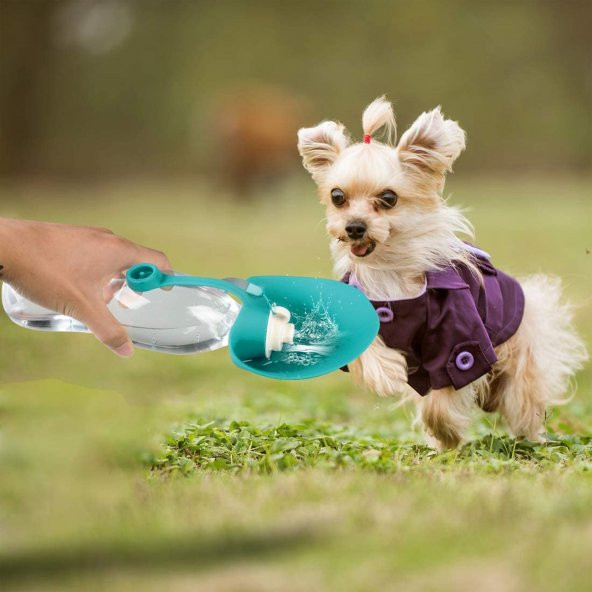 Taşınabilir Kedi Köpek Su Şişesi Yumuşak Silikon Açık Pet Su Sebili 580ml Mavi Renklı - 3