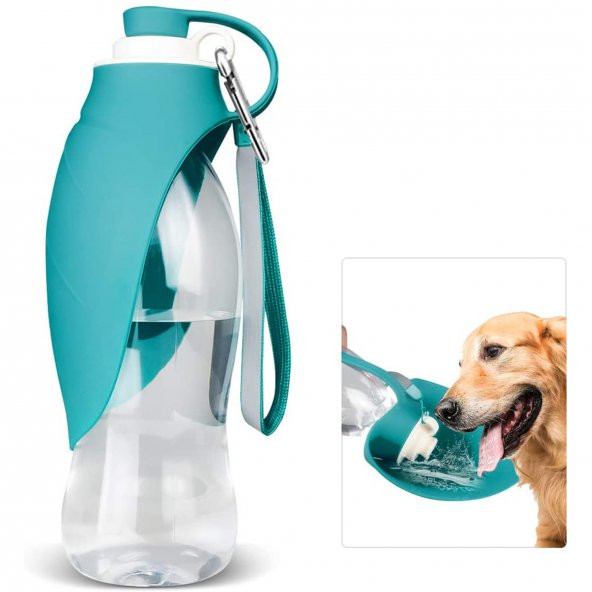 Taşınabilir Kedi Köpek Su Şişesi Yumuşak Silikon Açık Pet Su Sebili 580ml Mavi Renklı - 4