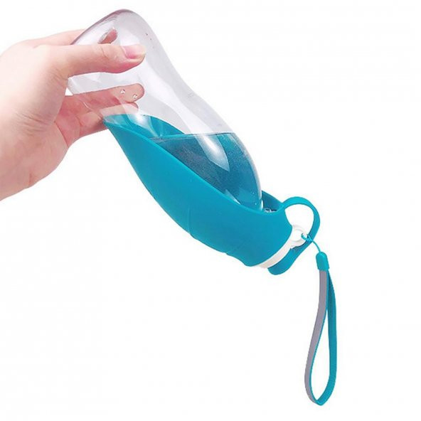 Taşınabilir Kedi Köpek Su Şişesi Yumuşak Silikon Açık Pet Su Sebili 580ml Mavi Renklı - 7