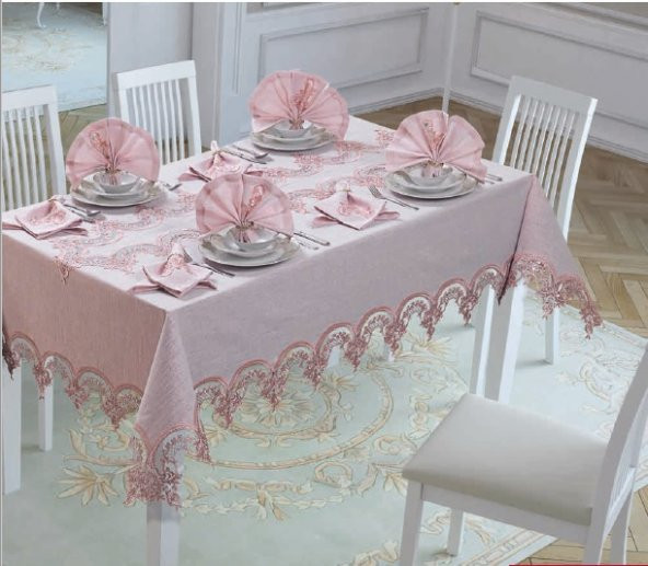 Finezza Ahsen Dantelli Etamin Kumaş Sofra Takımı 8 Kşl. 170x230 cm 17 Prç. - 191