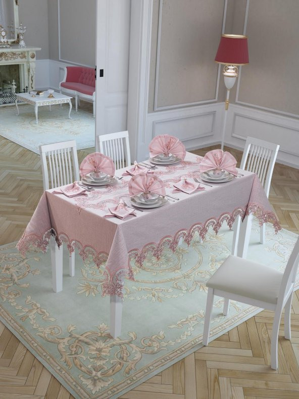 Finezza Ahsen Dantelli Etamin Kumaş Sofra Takımı 8 Kşl. 170x230 cm 17 Prç. - 191 - 2