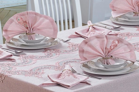 Finezza Ahsen Dantelli Etamin Kumaş Sofra Takımı 8 Kşl. 170x230 cm 17 Prç. - 191 - 5