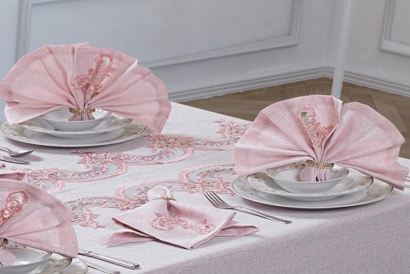 Finezza Ahsen Dantelli Etamin Kumaş Sofra Takımı 8 Kşl. 170x230 cm 17 Prç. - 191 - 7