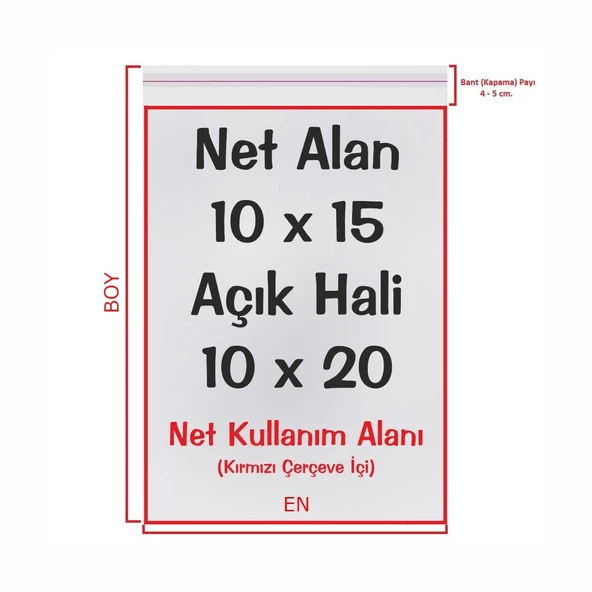 10x15+5 cm. (10x20) 25 Adet Şeffaf Bantlı Yapışkanlı Jelatin Poşet