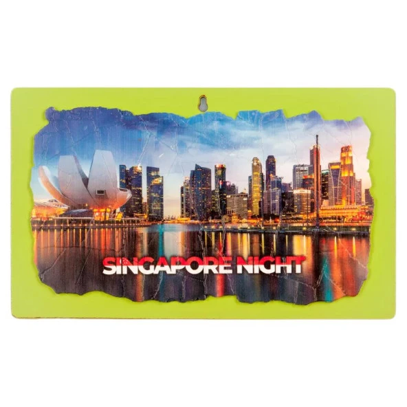 Singapur Gece Temalı Ahşap Fresco Tablo No.1