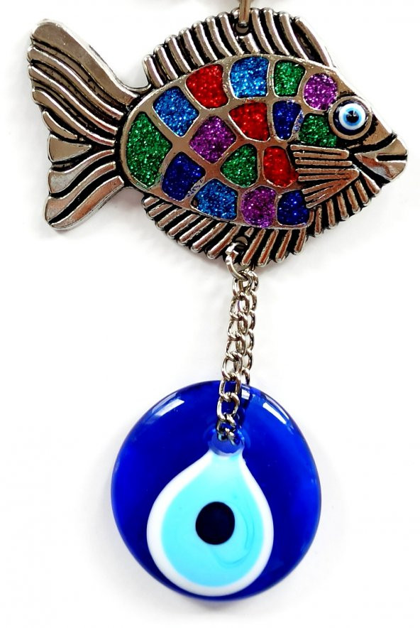 Mavi Nazar Boncuklu Balık Figürlü Mini Balık Duvar Süsü - Resim 2
