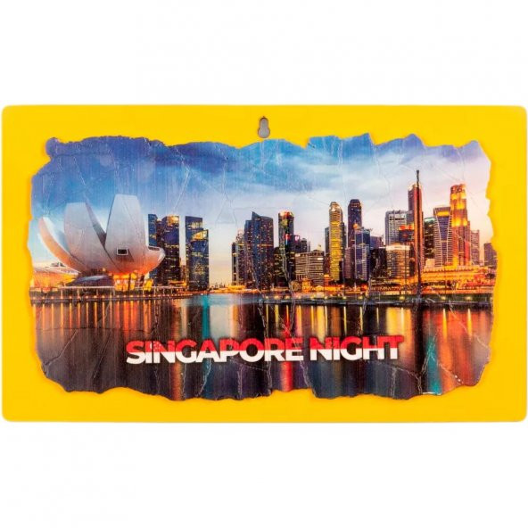 Singapur Gece Temalı Ahşap Fresco Tablo