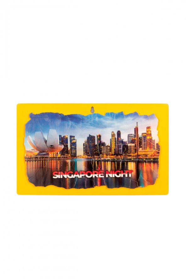 Singapur Gece Temalı Ahşap Fresco Tablo - 2
