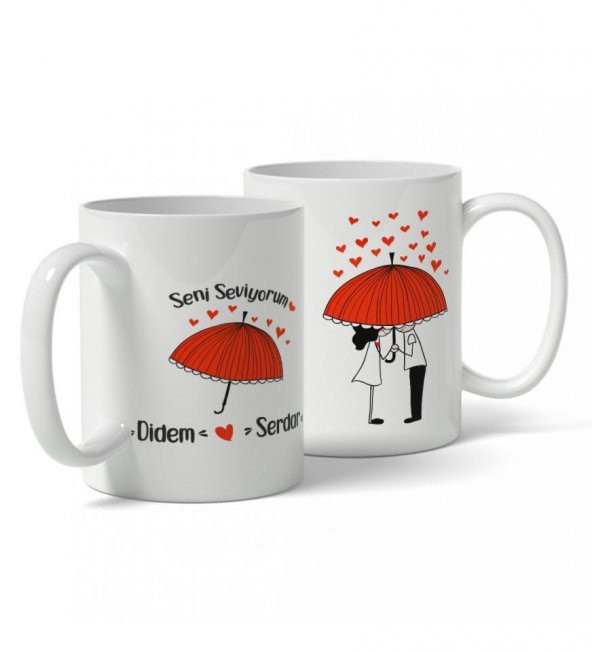 Şemsiye Tasarımlı İsme Özel Sevgililer Günü Kupası ürün görseli