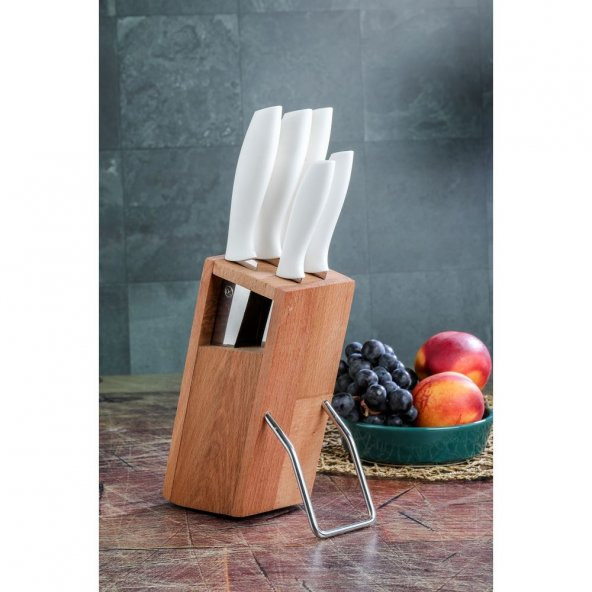 Cooker 6 Parça Standlı Bıçak Seti Beyaz CKR2830