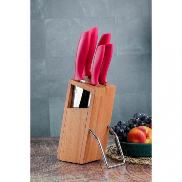 Cooker 6 Parça Standlı Bıçak Seti Kırmızı CKR2830