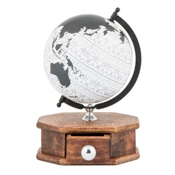 Vitale Ahşap Çekmeceli Dekoratif Dünya Küre 25x37 cm AK.HW0025 ürün görseli 1