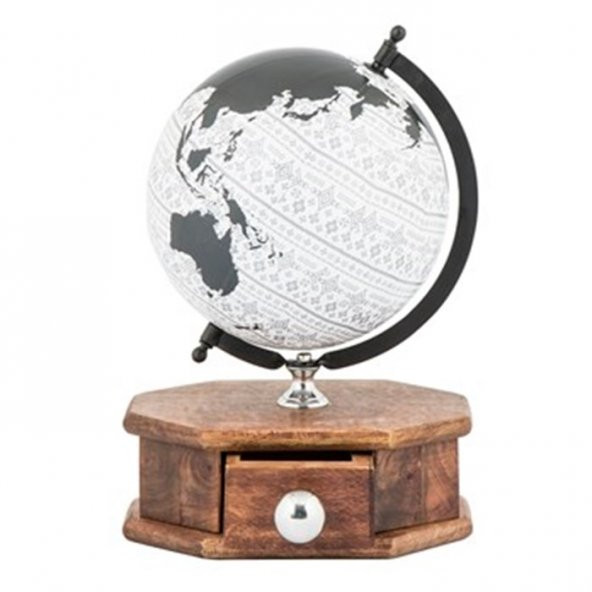 Vitale Ahşap Çekmeceli Dekoratif Dünya Küre 25x37 cm AK.HW0025 - Resim 2