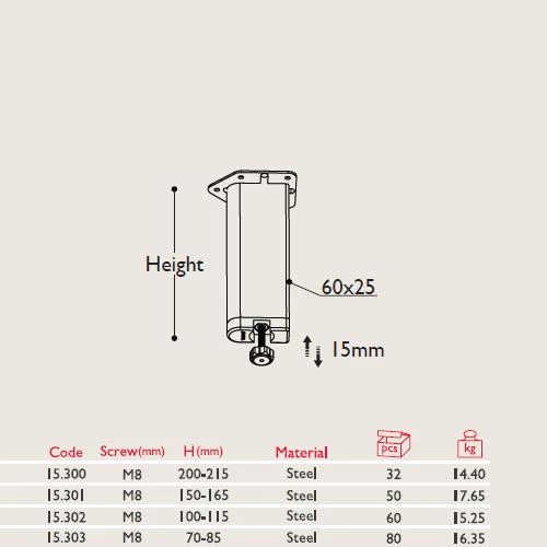 D Profil Metal Mobilya Ayağı Parlak Krom 4'lü - Resim 2