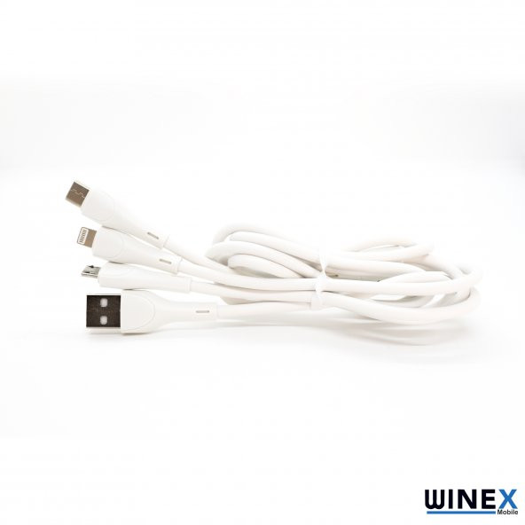 Winex CA107 Gfz 3in1 Micro, Lightning, Type-C Çıkışlı Data ve Şarj Kablosu 3.4A Beyaz - 3